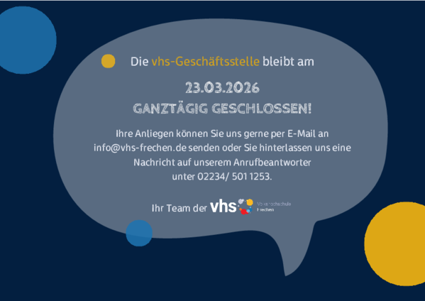Unsere Geschäftsstelle bleibt am 23.03.2026 geschlossen
